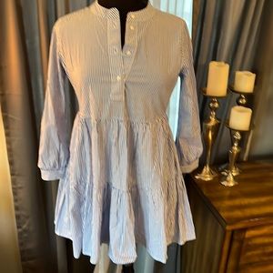 J Crew Poplin Tiered Striped Dress